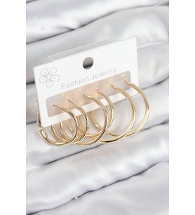 Pirinç Halka Model Gold Renk Kadın Set Küpe
