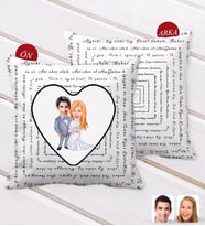 BK Gift Kişiye Özel Sevgililer Karikatürlü 100 Dilde Seni Seviyorum Desenli Dekoratif Kırlent Yastık-104 (Beyaz)