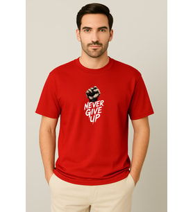 Erkek - Kadın Never Give Up Baskılı Unisex Yarım Kollu Bisiklet Yaka %100 Pamuk Oversize T-shirt