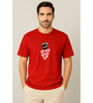Erkek - Kadın Never Give Up Baskılı Unisex Yarım Kollu Bisiklet Yaka %100 Pamuk Oversize T-shirt (Kırmızı)