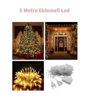 Fonksiyonlu Gün Işığı EKlemeli 5 Metre Dekor Led - Çam Ağacı Süsü Yılbaşı Süsü - Pirinç Led (Sarı)