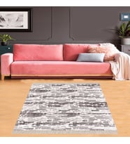 Taş Döşeme Desen Çerçeveli Dijital Baskı Yıkanabilir Kaymaz Taban Modern Salon Halısı ve Yolluk (Gri)