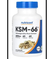 Nutricost KSM-66 Aswaganda Root Extract 600mg, 60 Veggie Caps - High Potency 5% Withanolides - with BioPerine 3937 (Renksiz)
