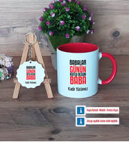 Babalar Günü Hediyesi Kupa Bardak Kırmızı ve Ahşap Anahtarlık Hediye Babaya Hediye (Model 1)