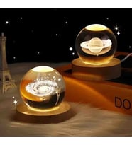 Toz Bulutu & Satürn Gezegeni 2'li Set Kristal Cam Kar Küresi – Usb’li Doğal Ahşap Tabanlı 3D Özel Lazer Işleme LED Dekoratif Lamba, Sürpriz Şık Zarif Top Biblo Konsept Hediyelik Eşya