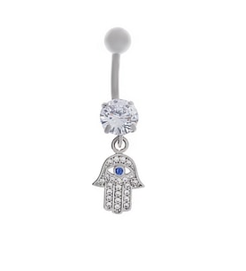Kadın Tektaş ve Göz Detay Fatma Eli Model Çelik Piercing (Gümüş Gri)