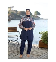 Estiva Croplu Fermuarlı Tam Kapalı Tesettür Mayo (Lacivert)