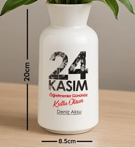 BK Gift Kişiye Özel Öğretmenler Günü Tasarımlı Seramik Vazo-7, Ev Hediyesi, Öğretmene Hediye