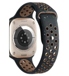 Apple Watch 44 mm KRD-02 Suya Dayanıklı Delikli Renkli Silikon Kordon (Siyah)
