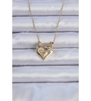 pilelistore 316L Çelik Zincir Altın Renk Zirkon Taşlı Mıknatıslı Kalp Kolye - TJ-BKO9081