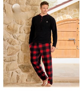 Pijamoni Erkek Düğme Yaka Kışlık Polar Pijama Takımı 6100/7 - 1 Adet (Siyah)