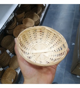 KREM YUVARLAK BAMBU MİNİ ÇEREZ SEPETİ 13x4 cm