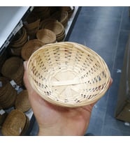 KREM YUVARLAK BAMBU MİNİ ÇEREZ SEPETİ 13x4 cm