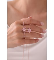 Gümüş Zambak Çiçeği Kolye & Bileklik Seti - 925 Ayar Gümüş Set