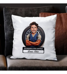 Kişiye Özel Hediye Karikatürlü En Başarılı Oto Lastikçi Yastık
