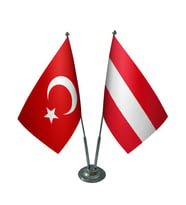 Masa Üstü Avusturya Bayrağı Türk Bayrağı İkili Krom Direk Masa Bayrak Seti