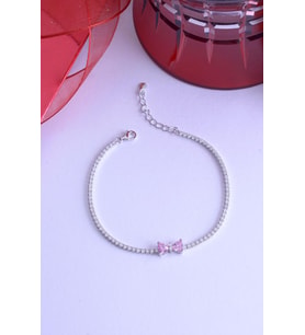 925 Ayar Gümüş Kurdele Bileklik (Pembe-Fuşya)