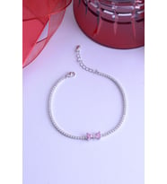 925 Ayar Gümüş Kurdele Bileklik (Pembe-Fuşya)