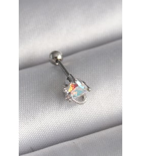 316L Çelik Gümüş Renk Zirkon Taşlı Kalp Tragus Piercing TJ-PR1243