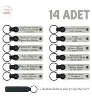 Mevlit Hatırası İçin Üzerinde İsim Yazılabilen Hediyelik Anahtarlık 14’lü Set, Beyaz & Lacivert