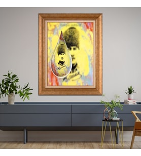 Altın Varaklı Çerçeveli Paspartulu Atatürk Tablo DC0953 (Gold)