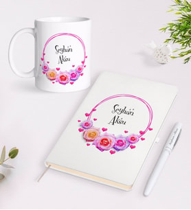 BK Gift Kişiye Özel İsimli Beyaz Defter Kalem Kupa Seti-7