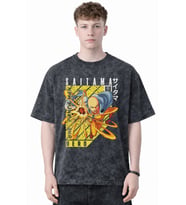 Tasarım One Punch Man Saitama Hero Anime Baskılı Unisex Oversize Eskitme Yıkamalı Tişört