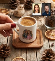 Kişiye Özel Karikatürlü Osmanlı Padişahı ve Sultanı Sevgiliye Hediye Türk Kahvesi Fincanı Sevgililer Günü Hediyesi