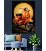 Sarı Arka Planda Turuncu Scooter Dekoratif Kanvas - Mdf Ahşap Tablo