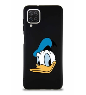 Samsung Galaxy A12 Soft Premier Kapak Donald Duck-B Tasarımlı Silikon Kılıf - Siyah (Şeffaf)
