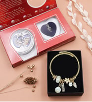 Gold Renk Charm Çelik Bileklik & İstiridye İçinde Gerçek İnci Kolye Hediye Seti