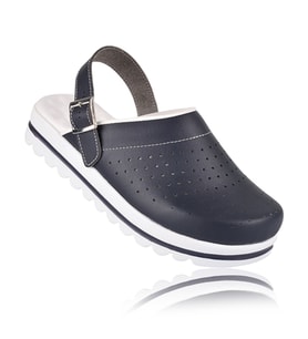 FootFlex Klasik Tokalı Çizgili Ortopedik Sabo Hastane Doktor Hemşire Terliği (Lacivert)