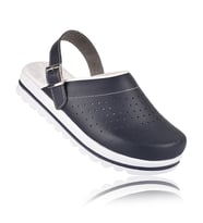 FootFlex Klasik Tokalı Çizgili Ortopedik Sabo Hastane Doktor Hemşire Terliği (Lacivert)