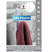 Dayanıklı Montajsız Çok Amaçlı Mutfak Banyo Dolap Bez Havlu Çanta ABS Sert Plastik Kanca Askı 4 Adet