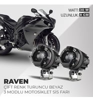 Raven 2 Adet 30W Çift Renk Turuncu Beyaz 3 Modlu Motosiklet Sis Farı Led Lamba