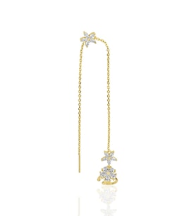 Gümüş altın yaldızlı zirkon taşlı özel tasarım lotus zincirli kıkırdak küpe SGTL11956GOLD