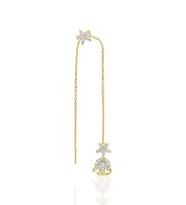 Gümüş altın yaldızlı zirkon taşlı özel tasarım lotus zincirli kıkırdak küpe SGTL11956GOLD