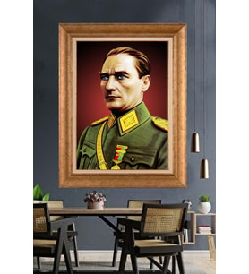 Altın Varaklı Çerçeveli Paspartulu Atatürk Tablo DC1563 (Gold)