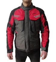 Motosiklet Montu Kopenhag Gri-Kırmızı Full Koruma Motorcu Mont