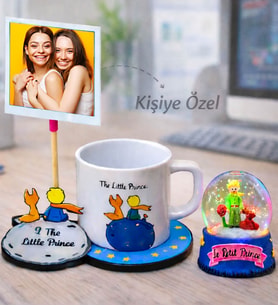 Fotoğraflı Küçük Prens Tabaklı Kupa & Küçük Prens Işıklı Kar Küresi