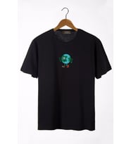 Unisex Siyah Bisiklet Yaka Önü Dünya Baskılı Oversize T-Shirt 22Y-3400762-65
