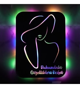Lucenda Led Işıklı Kişiselleştirilebilir Kadın Temalı Tablo Fragile Dekoratif Gece Lambası (Çok Renkli)