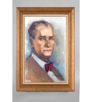 Altın Varaklı Çerçeveli Paspartulu Atatürk Tablo a476 (Gold)