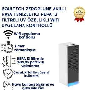 Zeroplume Akıllı Hava Temizleyici HEPA 13 Filtreli UV Özellikli WiFi Uygulama Kontrollü