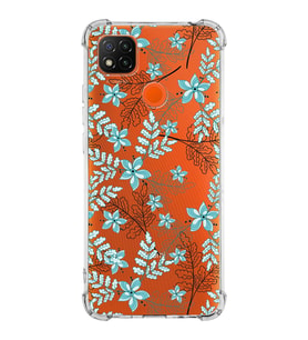 Xiaomi Redmi 9C Köşe Korumalı Antişok Kapak Floral Su Yeşili Tasarımlı Şeffaf Silikon Kılıf