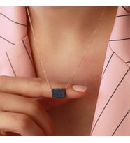 Lacivert Zirkon Taşlı Rose Gold Kaplama Mini Dikdörtgen Gümüş Kolye