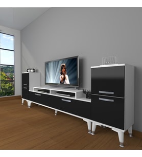 Decoraktiv Ekoflex On2 Slm Silver Tv Ünitesi Tv Sehpası - Beyaz Siyah (Siyah - Beyaz)