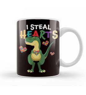 Autistic Dino Steal Hearts Autism Awareness T-Rex Support Kupa Bardak Porselen