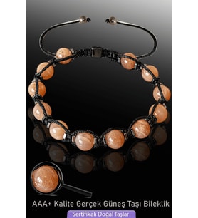 Sertifikalı Makrome Hematitli Gerçek Güneş Taşı Bileklik - Ayarlamalı (Çok Renkli)