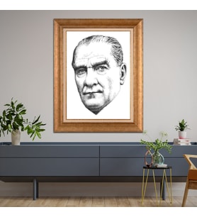 Altın Paspartulu Atatürk  Çerçeveli Tablo C434 (Gold)